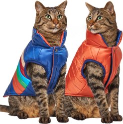 Frisco Lightweight Reversible Striped Packable Dog & Cat Puffer, Navy, Medium slide 2 of 8
