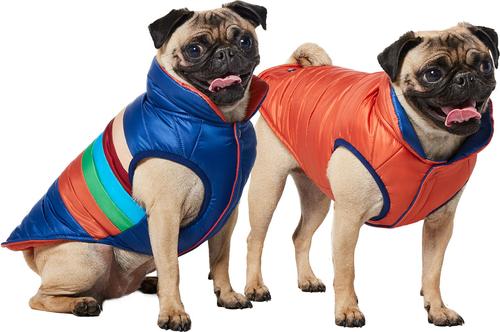 Show full view: Frisco Lightweight Reversible Striped Packable Dog & Cat Puffer, Navy, Small slide 3 of 11