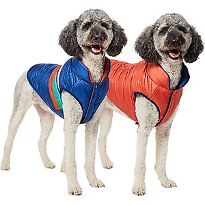 Frisco Lightweight Reversible Striped Packable Dog & Cat Puffer, Navy, X-Large