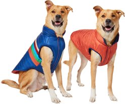 Frisco Lightweight Reversible Striped Packable Dog & Cat Puffer, Navy, XX-Large