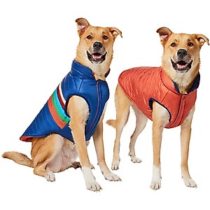 Frisco Lightweight Reversible Striped Packable Dog & Cat Puffer, Navy, XX-Large