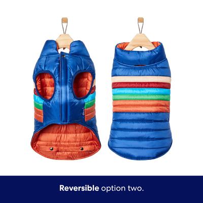 Show full view: Frisco Lightweight Reversible Striped Packable Dog & Cat Puffer, Navy, XX-Large slide 4 of 9