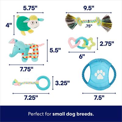 Show full view: Frisco Little Friends Plush, Flyer & TPR Variety Pack Dog Toy, Small, 6 count slide 2 of 5