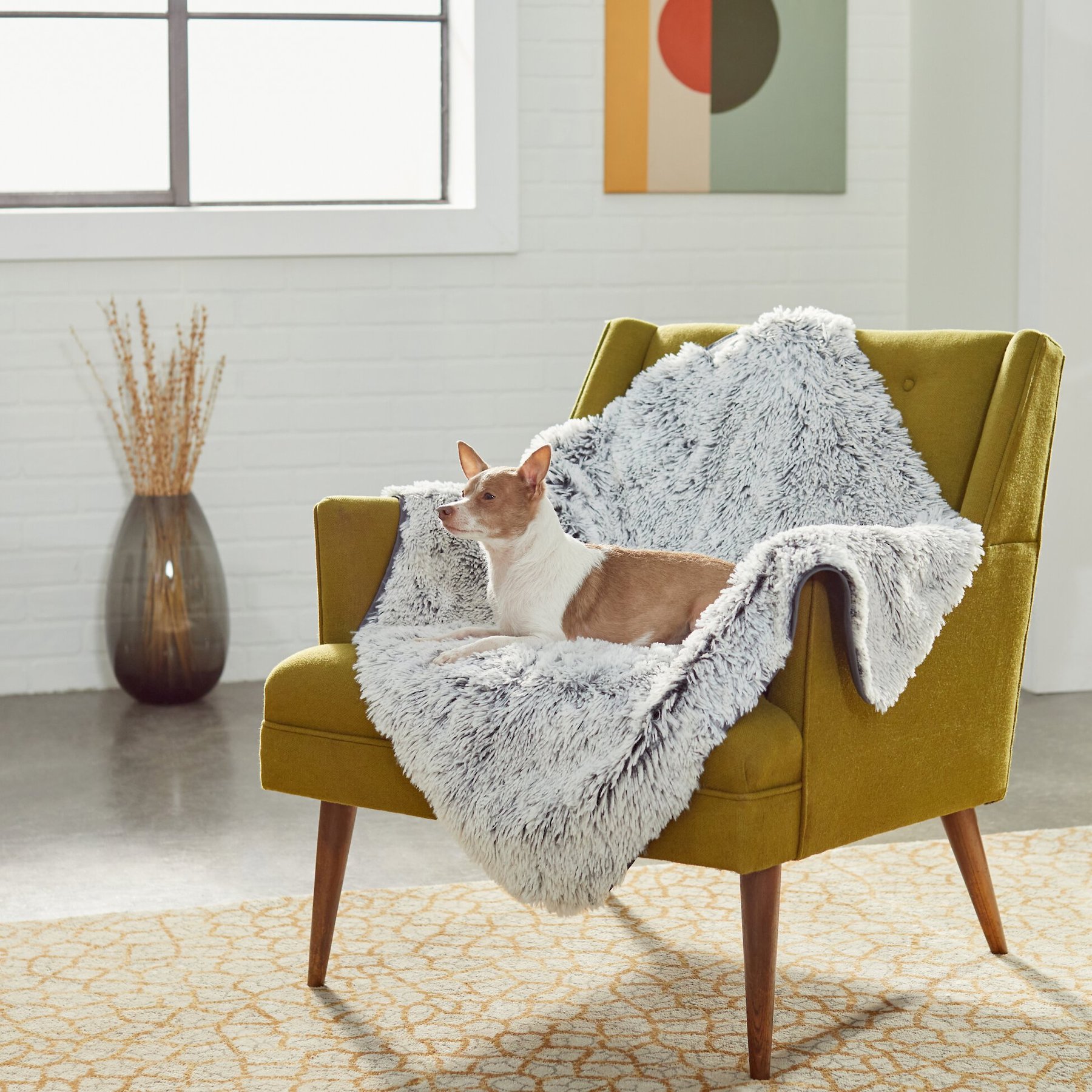 Frisco Long Faux Fur Cat & Dog Throw Blanket, Silver, Small
