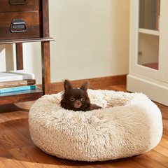 Frisco Long Faux Fur Donut Cat & Dog Bed, Sand, Small