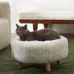 Frisco Long Faux Fur Elevated Cat Bed, Ivory