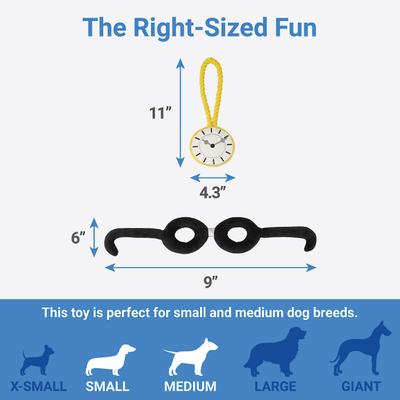 Show full view: Frisco Magic Pocket Watch & Glasses Plush Squeaky Dog Toy, 2 count slide 2 of 5