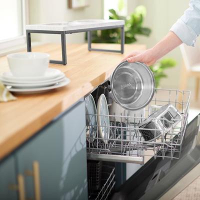 Show full view: Frisco Marble Print Stainless Steel Double Elevated Dog Bowl, Black Stand, Large: 7 cup slide 5 of 7