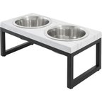 Frisco Marble Print Stainless Steel Double Elevated Dog Bowl