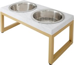 Frisco Marble Print Stainless Steel Double Elevated Dog Bowl, Gold Stand, Medium: 3 cup