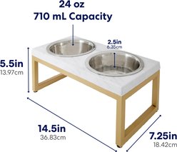 Frisco Marble Print Stainless Steel Double Elevated Dog Bowl, Gold Stand, Medium: 3 cup slide 2 of 6