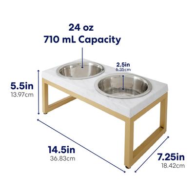 Show full view: Frisco Marble Print Stainless Steel Double Elevated Dog Bowl, Gold Stand, Medium: 3 cup slide 2 of 8