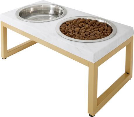 Show full view: Frisco Marble Print Stainless Steel Double Elevated Dog Bowl, Gold Stand, Medium: 3 cup slide 3 of 8