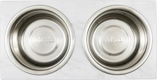 Show full view: Frisco Marble Print Stainless Steel Double Elevated Dog Bowl, Gold Stand, Medium: 3 cup slide 4 of 8
