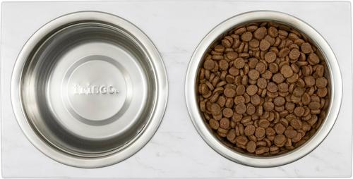 Show full view: Frisco Marble Print Stainless Steel Double Elevated Dog Bowl, Gold Stand, Medium: 3 cup slide 5 of 8