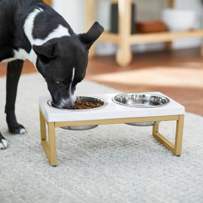 Show full view: Frisco Marble Print Stainless Steel Double Elevated Dog Bowl, Gold Stand, Medium: 3 cup slide 6 of 8