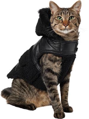 Show full view: Frisco Medium Weight Faux Leather Dog & Cat Parka with Faux Fur Trimmed Hood, Black, Medium slide 3 of 9