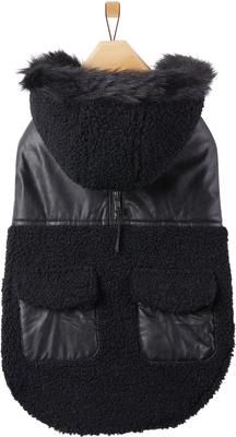 Show full view: Frisco Medium Weight Faux Leather Dog & Cat Parka with Faux Fur Trimmed Hood, Black, Medium slide 4 of 9