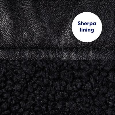 Frisco Medium Weight Faux Leather Dog & Cat Parka with Faux Fur Trimmed Hood, Black