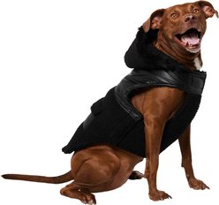Frisco Medium Weight Faux Leather Dog & Cat Parka with Faux Fur Trimmed Hood, Black, X-Large