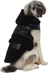 Frisco Medium Weight Faux Leather Dog & Cat Parka with Faux Fur Trimmed Hood, Black, XX-Large
