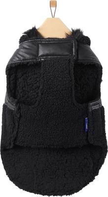 Show full view: Frisco Medium Weight Faux Leather Dog & Cat Parka with Faux Fur Trimmed Hood, Black, XX-Large slide 4 of 8