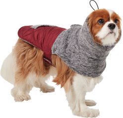 Frisco Medium Weight Quilted Dog Coat with brushed Fleece Snood, Burgundy, Medium