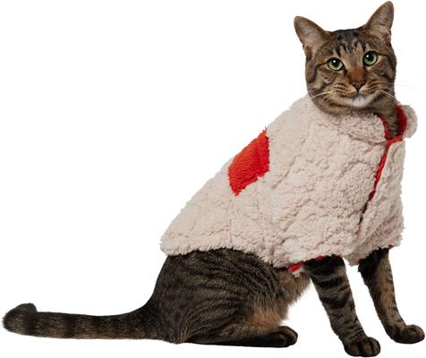 Show full view: Frisco Medium Weight Quilted Sherpa Dog & Cat Faux Zipper Coat, Cream, Medium slide 3 of 9