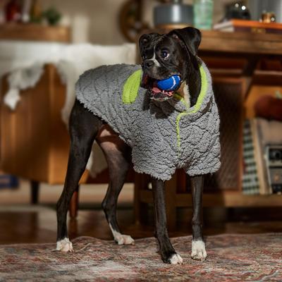 Show full view: Frisco Medium Weight Quilted Sherpa Dog & Cat Faux Zipper Coat, Gray, X-Large slide 6 of 8