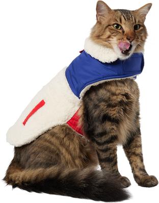 Show full view: Frisco Medium Weight Retro Colorblock Mixed Media Dog & Cat Coat, Cream, Small slide 1 of 10