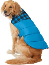 Frisco Mediumweight Boulder Plaid Insulated Dog & Cat Puffer Coat, Blue, XX-Large