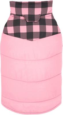 Show full view: Frisco Mediumweight Boulder Plaid Insulated Dog & Cat Puffer Coat, Pink, Small slide 5 of 11