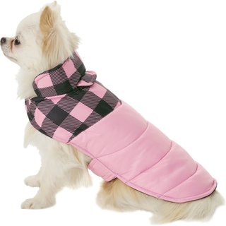 Frisco Mediumweight Boulder Plaid Insulated Dog & Cat Puffer Coat, Pink, X-Small slide 1 of 8