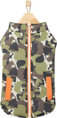 Show full view: Frisco Mediumweight Camo Print Insulated Dog & Cat Zippered Coat, Green, X-Large slide 3 of 7