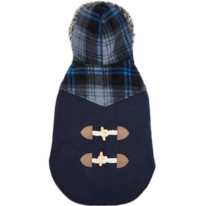 Frisco Mediumweight Plaid Hooded Insulated Dog & Cat Peacoat, Navy, Large