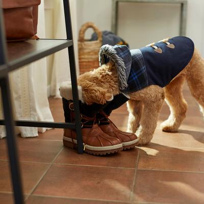 Show full view: Frisco Mediumweight Plaid Hooded Insulated Dog & Cat Peacoat, Navy, Large slide 6 of 8
