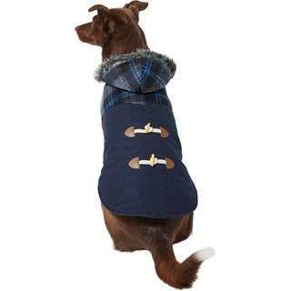 Frisco Mediumweight Plaid Hooded Insulated Dog & Cat Peacoat, Navy, Medium slide 1 of 8