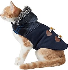 Frisco Mediumweight Plaid Hooded Insulated Dog & Cat Peacoat, Navy, Small
