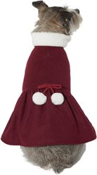 Frisco Mediumweight Pom Pom Bow Dog & Cat Peacoat Dress, Red, Large