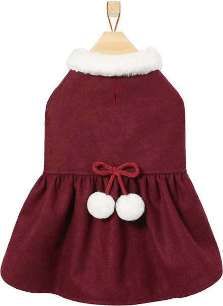 Frisco Mediumweight Pom Pom Bow Dog & Cat Peacoat Dress, Red