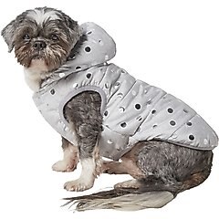 Frisco Mediumweight Silver Polka Dotted Insulated Dog & Cat Coat, Gray, Medium