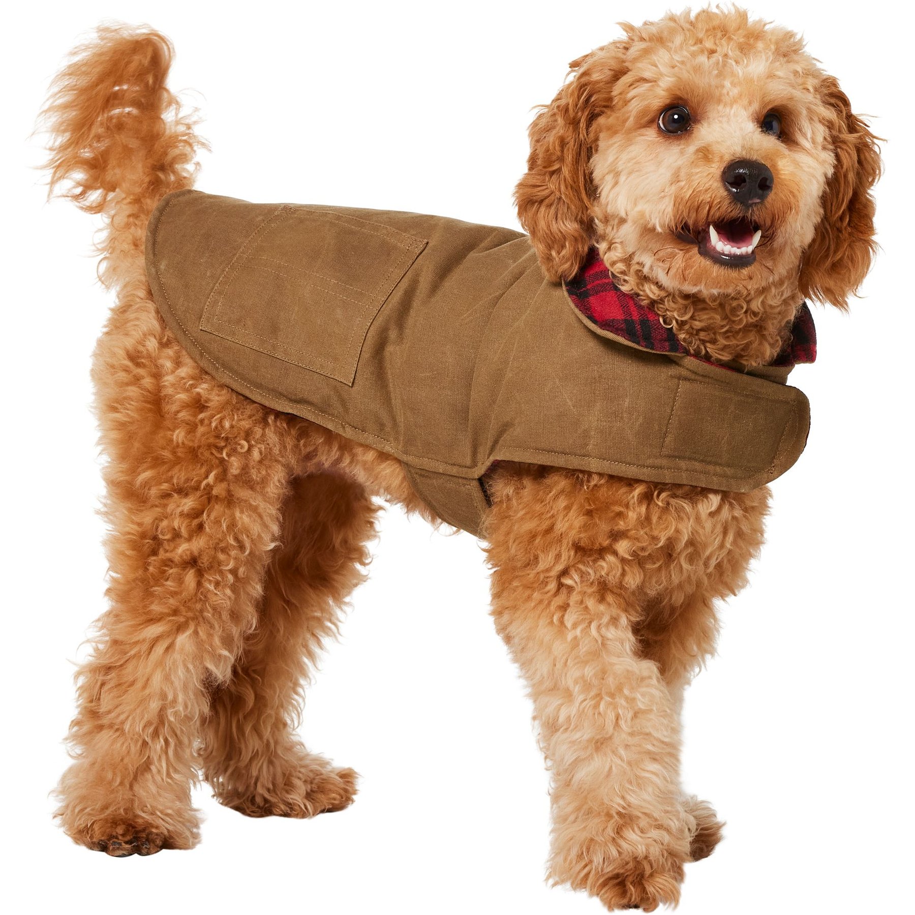 Frisco Mediumweight Waxed Canvas Dog & Cat Flannel Lined Coat, Tan, Medium