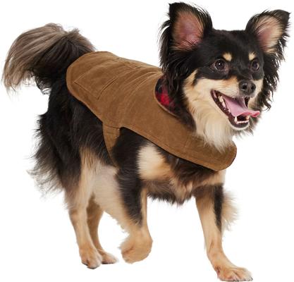 Show full view: Frisco Mediumweight Waxed Canvas Dog & Cat Flannel Lined Coat, Tan, Small slide 3 of 13