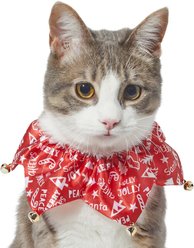 Frisco Merry Print Cat Ruffle Collar with Bells, One Size