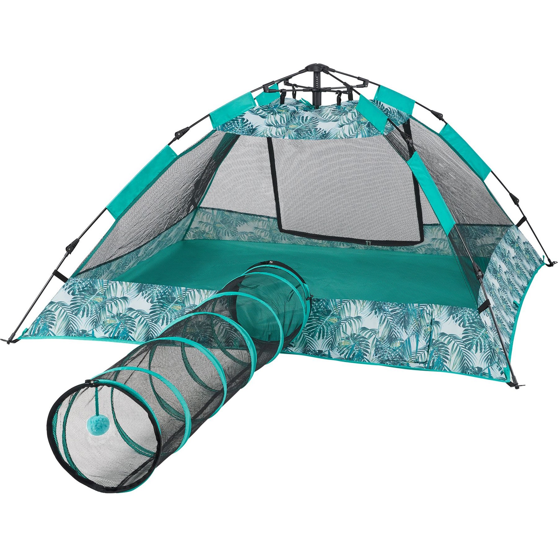 Frisco Mesh Outdoor Pop-up Cat Playpen Tent & Tunnel, Leaf, 71-in L x 39-in H