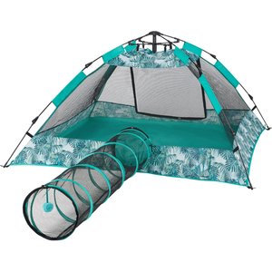 Frisco Mesh Outdoor Pop-up Cat Playpen Tent & Tunnel, Leaf, 71-in L x 39-in H
