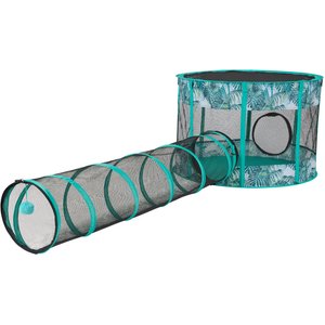 Frisco Mesh Outdoor Pop-up Cat Round Playpen & Tunnel, Leaf, 36-in L x 24-in H