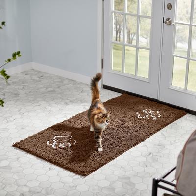 Show full view: Frisco Microfiber Chenille Paw Print Doormat Runner, Brown slide 4 of 5