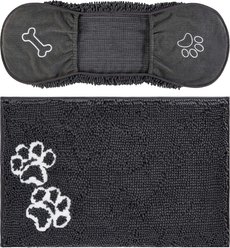 Frisco Microfiber Chenille Shammy Towel + Paw Print Mat, Gray, Large