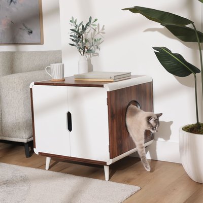 Frisco Frisco Mid-Century Modern Side Table Cat Litter Box Cover, Walnut